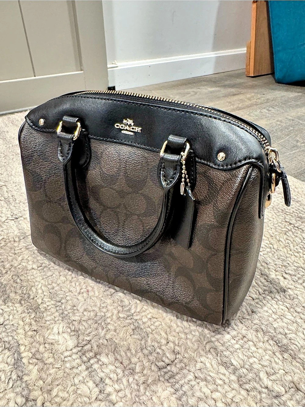 Coach Satchel Bag in Signature Canvas Brown & Black